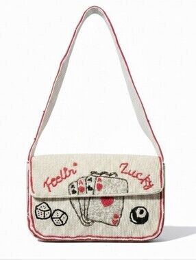 Viral Sol & Mer "Feelin' Lucky" White Beaded Shoulder Bag NWT Aces & Dice